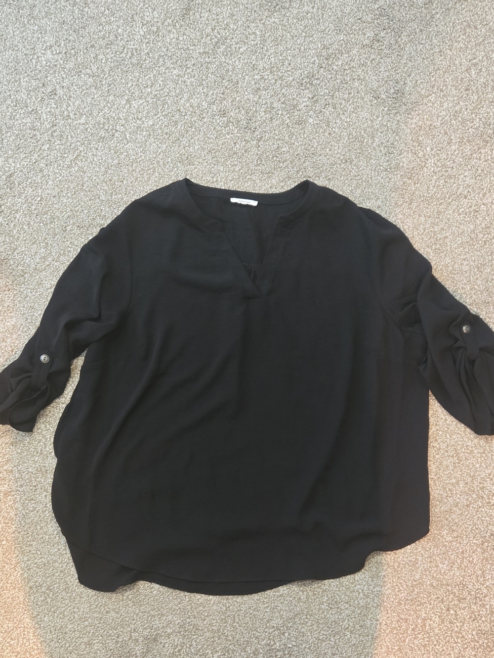 Maurices Black V-Neck Roll-Tab Sleeve Blouse